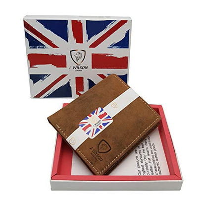 J. Wilson London Designer Mens DISTRSSED Real Hunter Leather Wallet Credit Card Holder Purse