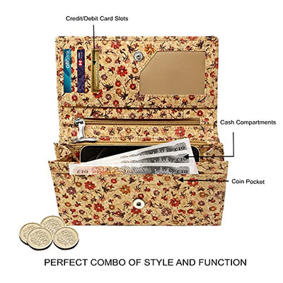 Ladies Designer Hudson & James Cork Vegan RFID Blocking Shield Compact Card Holder Wallet Purse Multi Card Women Clutch Wallet with Phone Pocket