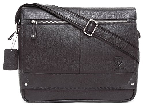 J WILSON London - Designer Genuine Real Leather 15" Laptop Handmade Unisex Crossover Flapover Everyday Crossover Work iPad Shoulder Messenger Briefcase Bag