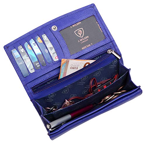 J. Wilson London Ladies Luxury Designer Wallet with Multiple Compartments, Soft Nappa Leather, RFID Protection, Zip Pocket, for Women