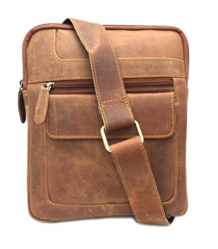 ODS:UK® MENS WOMENS DISTRESSED HUNTER BROWN HIDE LEATHER CROSS BODY/SHOULDER/TRAVEL MESSENGER BAG FOR KINDLE IPAD TABLET