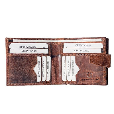 Hudson & James Wallets Mens Slim RFID Blocking Genuine Leather with Zip Coin Pocket, Banknote Compartments, Card Holders Pouch ID Window. Wallet for Men with Gift Box