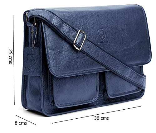 J. Wilson London - 13.5" Laptop Designer Genuine Real Nappa Handmade Unisex Crossover Flapover Everyday Crossover Work iPad Shoulder Messenger Bag