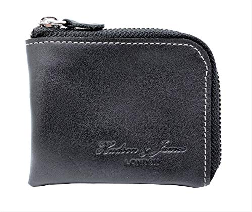 Designer Hudson & James London Real Leather Small Zippered Mens Women Wallet Slim Wallet Credit Carder Holder Purse with Gift Box