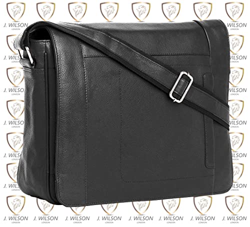 J. Wilson London - Designer Genuine Real Leather 14" Laptop Handmade Unisex Crossover Shoulder Messenger Briefcase Bag Satchel