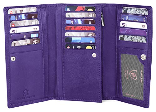 J. Wilson London Ladies RFID Protection Real Leather Purse Card Women Wallet Zip Coin Pocket