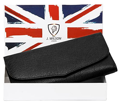 J. Wilson London Ladies RFID Safe Designer Soft Leather Purse Card Women Clutch Wallet with Zip Pocket Gift Boxed