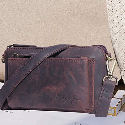 Designer Hudson & James Genuine Real Distressed Retro Small Vintage Hunter Leather Handmade Women Ladies Unisex Travel Satchel Everyday Crossover Shoulder Bag