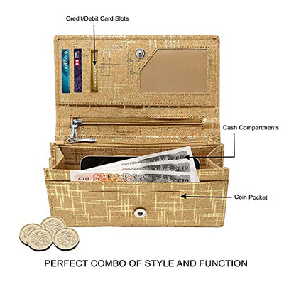 Ladies Designer Hudson & James Cork Vegan RFID Blocking Shield Compact Card Holder Wallet Purse Multi Card Women Clutch Wallet with Phone Pocket