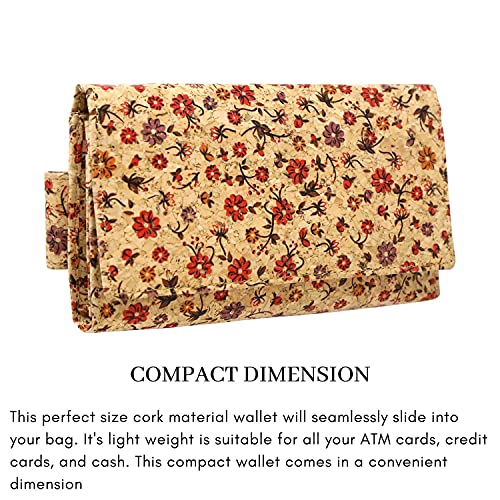 Ladies Designer Hudson & James Cork Vegan RFID Blocking Shield Compact Card Holder Wallet Purse Multi Card Women Clutch Wallet with Phone Pocket