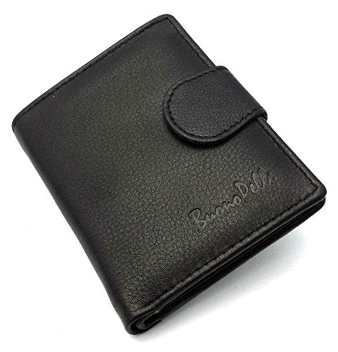 Buono Pelle Mens Bifold Coin Leather Wallet Black