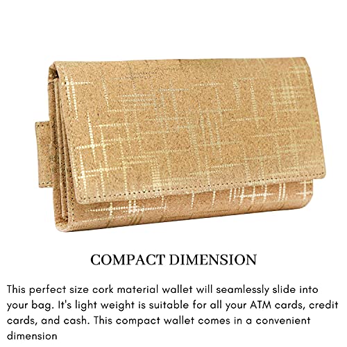 Ladies Designer Hudson & James Cork Vegan RFID Blocking Shield Compact Card Holder Wallet Purse Multi Card Women Clutch Wallet with Phone Pocket