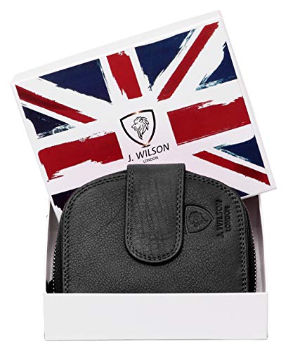 J. Wilson London Ladies RFID Safe Designer Leather Purse Card Women Wallet Zip Pocket Boxed