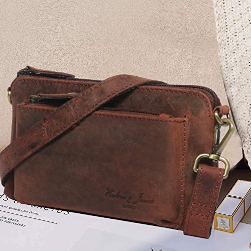 Designer Hudson & James Genuine Real Distressed Retro Small Vintage Hunter Leather Handmade Women Ladies Unisex Travel Satchel Everyday Crossover Shoulder Bag