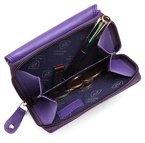 J. Wilson London Ladies RFID Safe Designer Leather Purse Card Women Wallet Zip Pocket Boxed