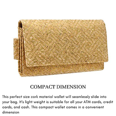 Ladies Designer Hudson & James Cork Vegan RFID Blocking Shield Compact Card Holder Wallet Purse Multi Card Women Clutch Wallet with Phone Pocket