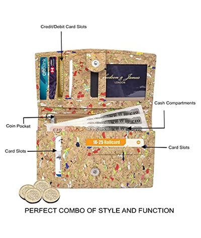 Ladies Cork Vegan RFID Blocking Card Holder Wallet Purse Card Women Wallet