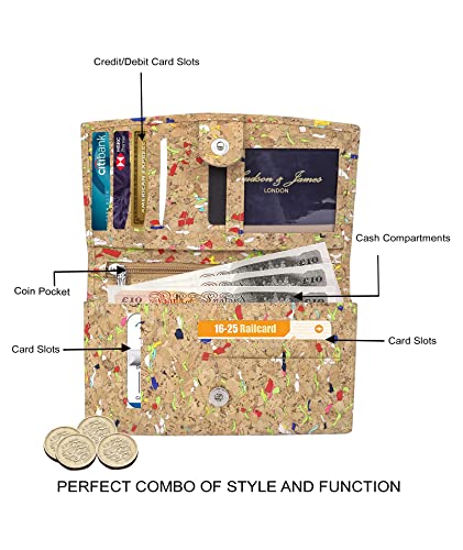 Ladies Cork Vegan RFID Blocking Card Holder Wallet Purse Card Women Wallet