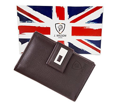 J. Wilson London Ladies RFID Safe Designer Soft Leather Purse Card Women Clutch Wallet with Zip Pocket Gift Boxed