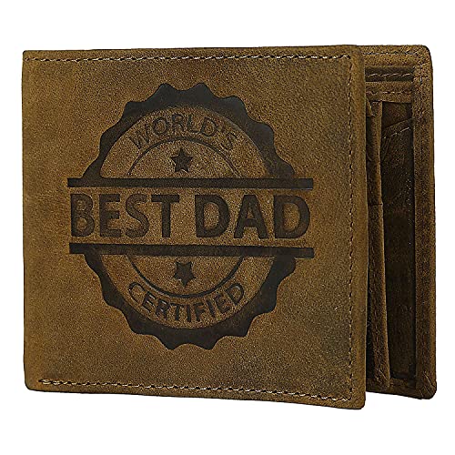 J Wilson London Worlds Best DAD Certified Mens Genuine Distressed Hunter Leather Wallet with Coin Purse Gift Boxed