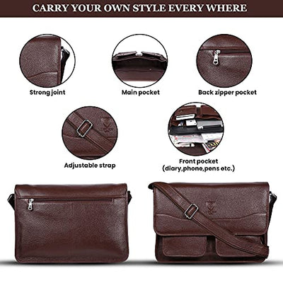 J. Wilson London - 13.5" Laptop Designer Genuine Real Nappa Handmade Unisex Crossover Flapover Everyday Crossover Work iPad Shoulder Messenger Bag