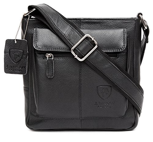 J. Wilson London 100% Pure Genuine Real Nappa Leather Handmade Mens Leather Flapover Everyday Crossover Shoulder Work iPad Messenger Bag