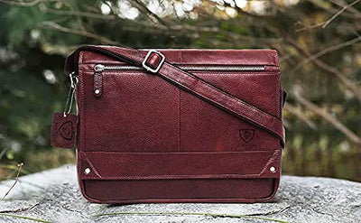 J WILSON London - Designer Genuine Real Leather 15" Laptop Handmade Unisex Crossover Flapover Everyday Crossover Work iPad Shoulder Messenger Briefcase Bag