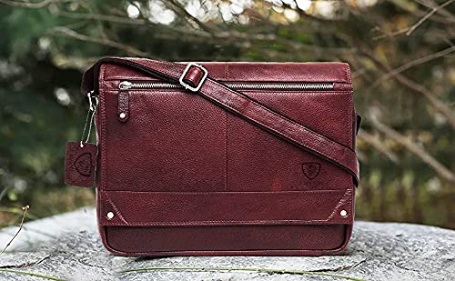 J WILSON London - Designer Genuine Real Leather 15" Laptop Handmade Unisex Crossover Flapover Everyday Crossover Work iPad Shoulder Messenger Briefcase Bag