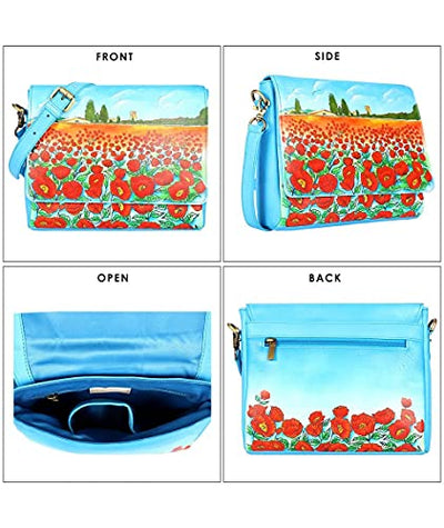 Designer Hand Painted Genuine Real Nappa Leather Handmade Women Ladies Travel Satchel Everyday Crossover Cross body Work Shoulder Handbag Bag