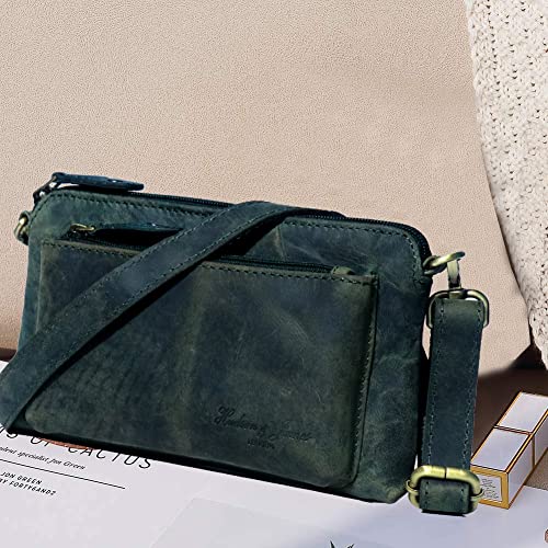 Designer Hudson & James Genuine Real Distressed Retro Small Vintage Hunter Leather Handmade Women Ladies Unisex Travel Satchel Everyday Crossover Shoulder Bag