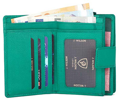 J. Wilson London Ladies RFID Safe Designer Leather Purse Card Women Wallet Zip Pocket Boxed