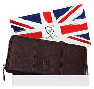 J. Wilson London Ladies RFID Safe Designer Leather Purse Card Women Wallet Zip Pocket Boxed