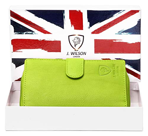 J. Wilson London Ladies RFID Safe Designer Soft Leather Purse Card Women Clutch Wallet with Zip Pocket Gift Boxed