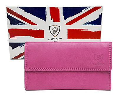 J. Wilson London Ladies RFID Safe Designer Leather Purse Card Women Wallet Zip Pocket Boxed