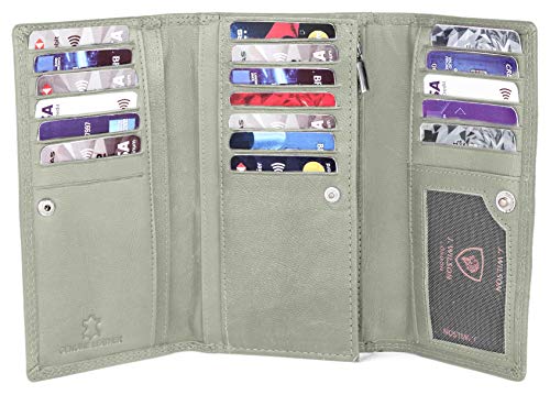 J. Wilson London Ladies RFID Protection Real Leather Purse Card Women Wallet Zip Coin Pocket