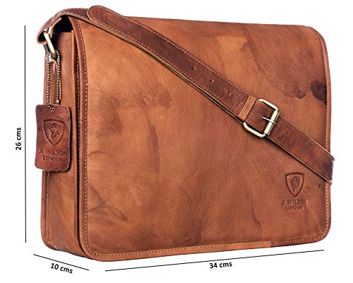 J. Wilson London Messenger Bag Mens Leather Flapover 10 litres Distressed Dark Brown